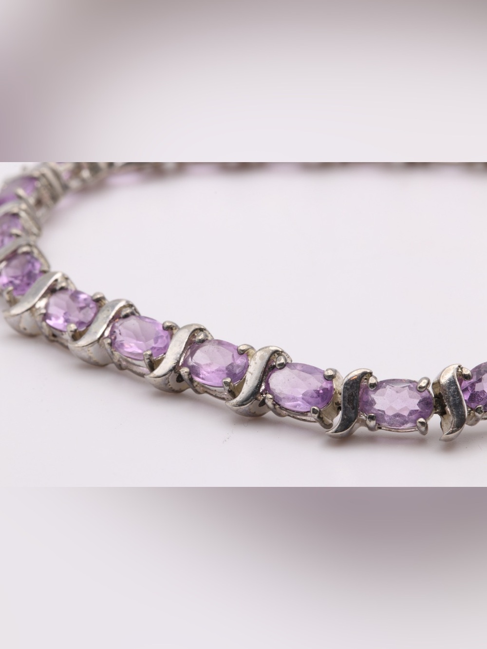 Vintage HAN Thai 925 Sterling Silver Amethyst Tennis Bracelet 7.5" - Picture 9 of 17